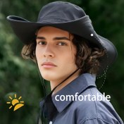 Resim 1 Adet Erkekler İçin Outdoor Balıkçı Şapkası - Hafif, Nefes Alabilen Güneş Koruma Geniş Kenarlı, Çabuk Kuruyan Polyester Kamp ve Yürüyüş Şapkası, Babalar Günü İdeal Hediyesi (Siyah), Kamp Ekipmanı, Macera Aksesuarları, Batı Tarzı Şapka, Güneşten Korunmalı Kumaş 