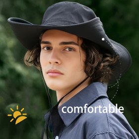 Resim 1 Adet Erkekler İçin Outdoor Balıkçı Şapkası - Hafif, Nefes Alabilen Güneş Koruma Geniş Kenarlı, Çabuk Kuruyan Polyester Kamp ve Yürüyüş Şapkası, Babalar Günü İdeal Hediyesi (Siyah), Kamp Ekipmanı, Macera Aksesuarları, Batı Tarzı Şapka, Güneşten Korunmalı Kumaş 