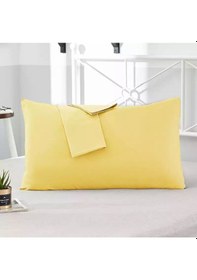 Resim Sarı Renkli Pamuklu Ranforce Kumaştan Yastık Kılıfı 2 Adet 