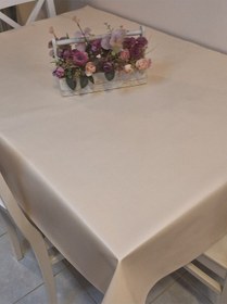 Resim Elyaflı Pvc Muşamba - Desenli Silinebilir Masa Örtüsü Gri Bej 