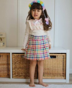 Resim Asortik Kids Kız Çocuk Etekli Takım Fırfır Yakalı Bluz + Renkli Ekose Etek 2'li Set-J353-J077 