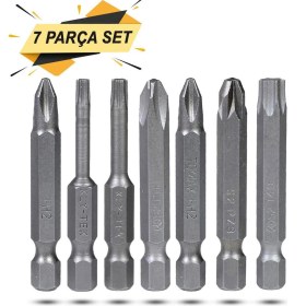 Resim Matkap Bits Ucu Seti Vidalama Uçları Düz Yıldız Torx Uç Ph Pz 7 Parça 