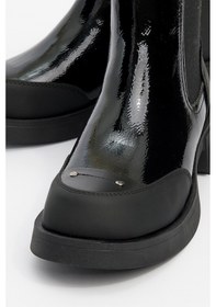 Resim Luvi Shoes Albia Siyah Rugan Fermuarlı Lastikli Kadın Bot Siyah Rugan 