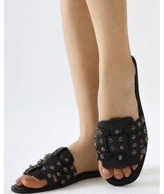 Resim Zafu Siyah Rugan İnce Bantlı Düz Tabanlı Sandalet 001 