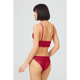 Resim Cottonhill Beauty Cottonhill Bordo Dantelli Transparan Balensiz Kadın Sütyen Takımı 
