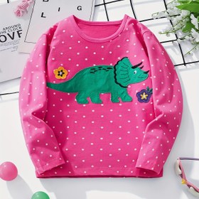 Resim Kızlar İçin Pamuklu Uzun Kollu Karikatür Nakışlı Yuvarlak Yaka Tişört 