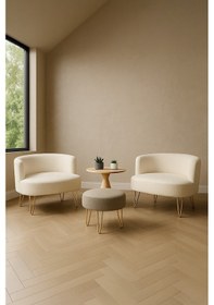 Resim Elegance 2'li Çay Seti Berjer Ve Puf Takımı Beyaz 