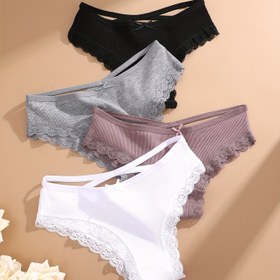 Resim 4 adet Kadın İç Çamaşırı Külotu Dantel Kenarlı - Seksi Kabartmalı Tasarım, Düz Renkler (Beyaz, Pembe, Gri, Siyah), Yumuşak ve Rahat İç Çamaşırı, Günlük Giyim İçin, İç Çamaşırı Setleri, Rahat İç Çamaşırı, Zarif İç Çamaşırı, Yumuşak Kumaş İç Çamaşırı 