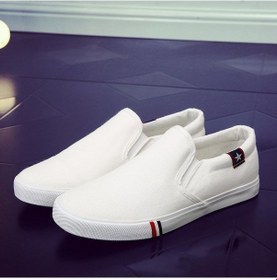 Resim Beyaz Yaz Rahat Kadın Kanvas Bağcıklı Loafer Ayakkabı Düz Tabanlı Bağcıklı Açık Düz Renk Ayakkabı Beyaz 
