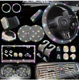 Resim Honeybeeshop Renkli 26 Adet Araba Direksiyon Kılıfı Telefon Tutucu Başlatma Halkası Seti 