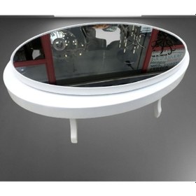 Resim Orta sehpa Dönerli OVAL RUS TARZ Model Kayın Retro Ayak Sağlam Şık Mdf Tabla Parlak Beyaz füme üst cam 