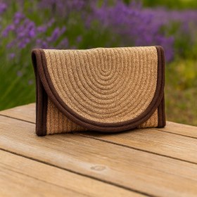 Resim Efuliz Home Handmade El Geçirme Detaylı Jüt Hasır Çanta, Zarf Portföy Bambu-Hasır Renk Clutch Çanta. 