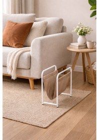 Resim Terra Dekoratif Beyaz Metal Dergilik Gazetelik - Krem Deri Detaylı Modern Ofis Salon Düzenleyici 