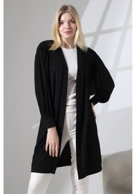 Resim Şiir Silyana Balon Kollu Büzgülü Kadın Hırka - Siyah 