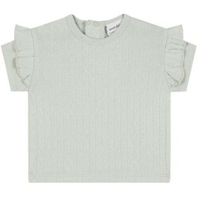 Resim Antebies Organik Yeşil Jakarlı Fırfırlı Kısa Kollu Kız Bebek Tshirt 