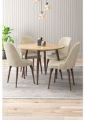 Resim Adel Serisi 90x90 Atlantik Çam Mdf Mutfak Masa Takımı 4 Adet Sandalye Krem 