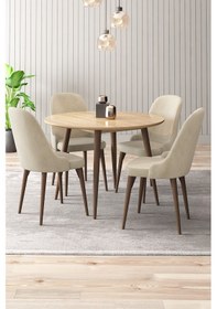 Resim Adel Serisi 90x90 Atlantik Çam Mdf Mutfak Masa Takımı 4 Adet Sandalye Krem 