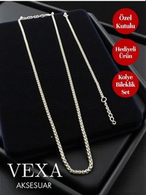 Resim Örme Zincir Kolye Bileklik Set Özel Kutulu Şık Hediyelik Set Gümüş 