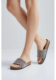 Resim 2232-pien Anatomik Mantar Tabanlı Boncuklu Kadın Terlik Siyah 