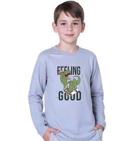 Resim Panios Kids Erkek Çocuk Gri Dinozor Baskılı Yuvarlak Yaka Sweatshirt Gri 