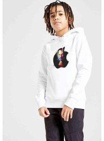 Resim Steve Jobs Apple Baskılı Unisex Çocuk Kapüşonlu Beyaz Sweatshirt Beyaz 