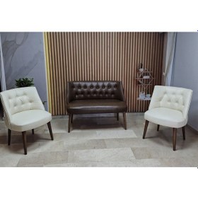 Resim Azra Mobilya Deri Çay Seti Koltuk Takımı - Bekleme Salonu - Cafe Mobilya - Ofis Mobilya - Balkon Mobilya Acıkahve-krem 