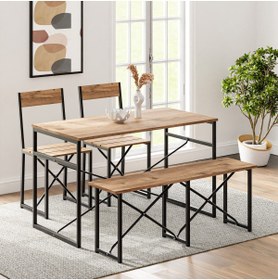 Resim eportatif Mutfak Masası Bench Bank 120x60 Masa Set 2 Adet Sandalye Yemek Masası Çam 1225 