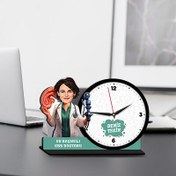 Resim Kadın KBB Doktoru Karikatürlü MDF Masa Saati 