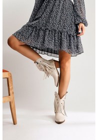 Resim Lillebeth Bej Püsküllü Zımba Detaylı Western Bot 001 