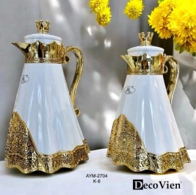 Resim Decovien İkili İçi Cam Termos Seti Altın - Beyaz 