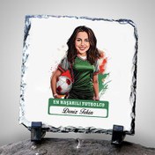 Resim Karikatürlü En Başarılı Kadın Futbolcu Dekoratif Taş 
