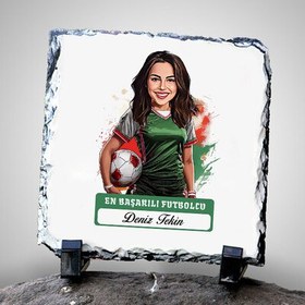 Resim Karikatürlü En Başarılı Kadın Futbolcu Dekoratif Taş 
