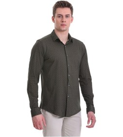 Resim Hatemoğlu Yeşil Slim Fit Baskılı 100% Pamuklu Slim Yaka Uzun Kollu Baskılı Yeşil 