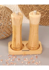 Resim Bambum - Tabaklı Tuzluk Biberlik Öğütücü Değirmen Seti 3 Parça 