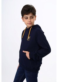 Resim Toontoy Kids Toontoy Erkek Çocuk Relax Fit Kapüşonlu Cepli Hafif Düşük Omuz Baskılı Sweatshirt - 2 İplik Lacivert 
