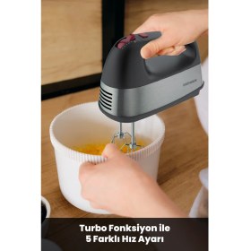 Resim Paslanmaz Çelik Turbo El Mikseri, 5 Hız ve Çok Amaçlı Çırpma-Yoğurma Aparatı 