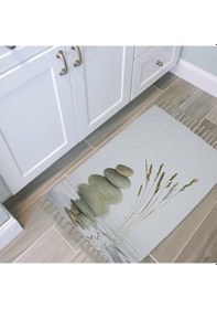 Resim Banyo Halısı Dijital Baskılı Banyo Paspası 50x80 Polyester Kaymaz Tabanlı Duş Paspası Stone And Reed Beyaz - Siyah 