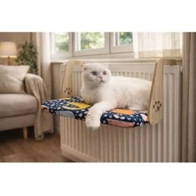Resim Tech Butiq Gobypet Kalorifer Petek Radyatör Yatağı, Askılı Kedi Yatağı, Ahşap Taşıyıcılı Kedi Hamağı, Yumuşak Minderli Konforlu Kedi Desenli Tasarım 