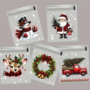 Resim 50/100 Adet Kar Tanesi, Noel Baba ve Çoban Püskülü Baskılı Kendinden Yapışkanlı Hediye Paketleme Torbaları - 10*10+3cm Boyutunda Noel Süslemeleri ve Hediyeler İçin Uygun 