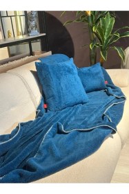 Resim Wellsoft Tek Kişilik Tv Battaniye Ve Kırlent Seti 150 X 200 Cm Mavi 