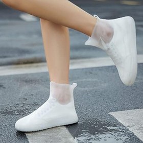 Resim lifcasual Yağmur çizmeleri yağmur geçirmez kum geçirmez kalınlaşmış silikon ayakkabı kapakları açık kamp yeniden kullanılabilir kaymaz yağmur çizmeleri,White XXL 