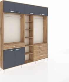 Resim Arges Dolap 11 Raflı 4 Çekmeceli 2 Askılı 220x30x243 Çam-antrasit/çam Antrasıt/atlas Çam 