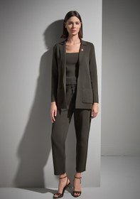 Resim Atkı ve Broş Detaylı Bol Kesim Yeşil Triko Blazer Ceket - Yeşil / M 