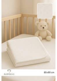 Resim Babyden's Kalp Desenli Jakarlı %100 Pamuklu - Nefes Alabilen - Yumuşak Bebek Battaniye Ekru 
