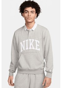 Resim Nike Clup Fleece Long-sleeve Fleece Polo Mens Sweatshirt Erkek Pamuklu Polo Yaka Sweatshirt Gri Gri 