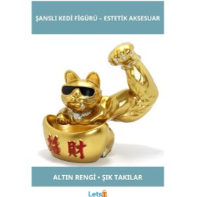 Resim Altın Renk Şanslı Kedi Figürü Şık Dekorasyon 1 Adet 