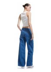 Resim Koton Geniş Paça Kemer Detaylı Pileli Pamuklu Jean Pantolon - Wide Leg Jeans Orta İndigo 5sal40181md Indigo 