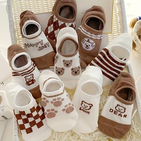 Resim 10'lu Paket Çizgi Film Esintili Kadınlar İçin Düşük Kesim Görünmez Çoraplar, Japon Stili, Kaymaz, Gösterişsiz, Örme Kumaş, Polyester %90, Spandeks %10, 300gsm, İlkbahar/Yaz Koleksiyonu 