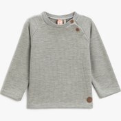 Resim Erkek Bebek Basic Ribanalı Düğme Detaylı Sweatshirt Pamuklu 