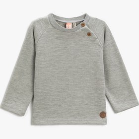 Resim Erkek Bebek Basic Ribanalı Düğme Detaylı Sweatshirt Pamuklu 